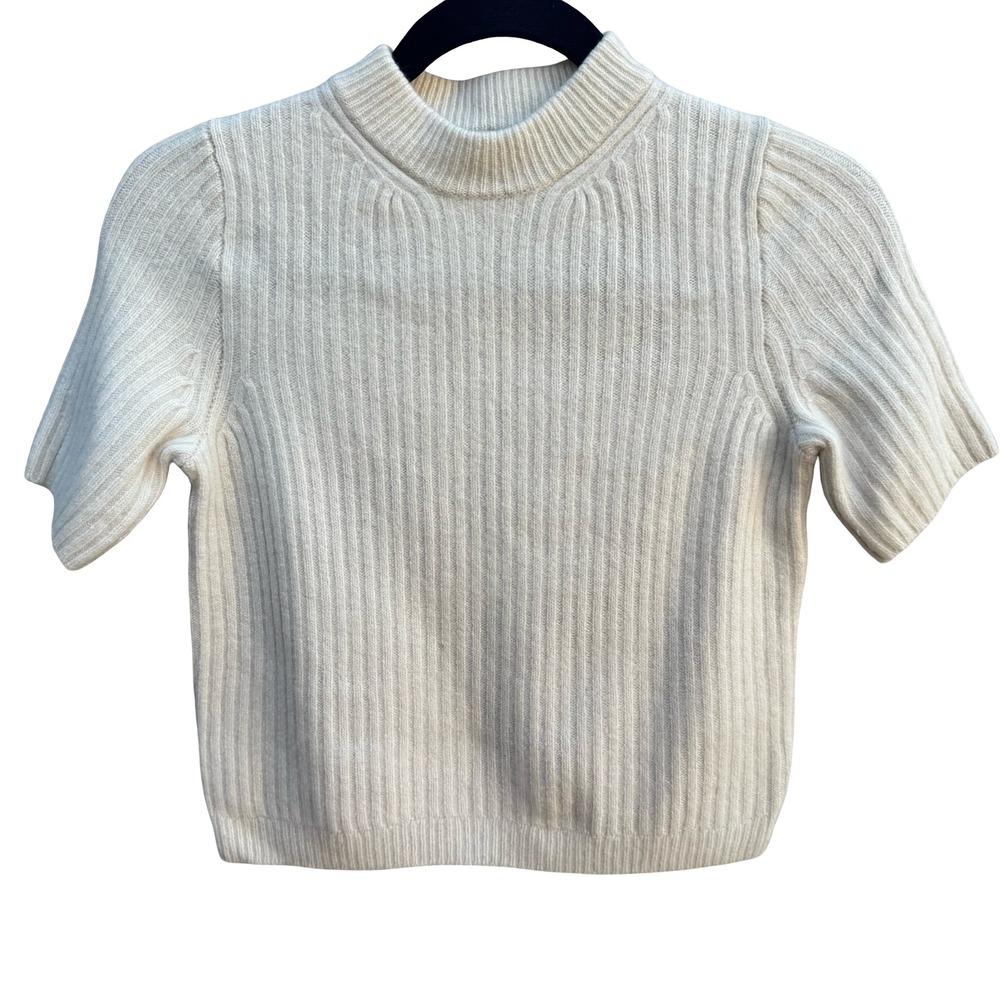 Madewell 100% Cashmere Quiet Luxury Minimalist Ribbed Mock Neck Crop Sweater M